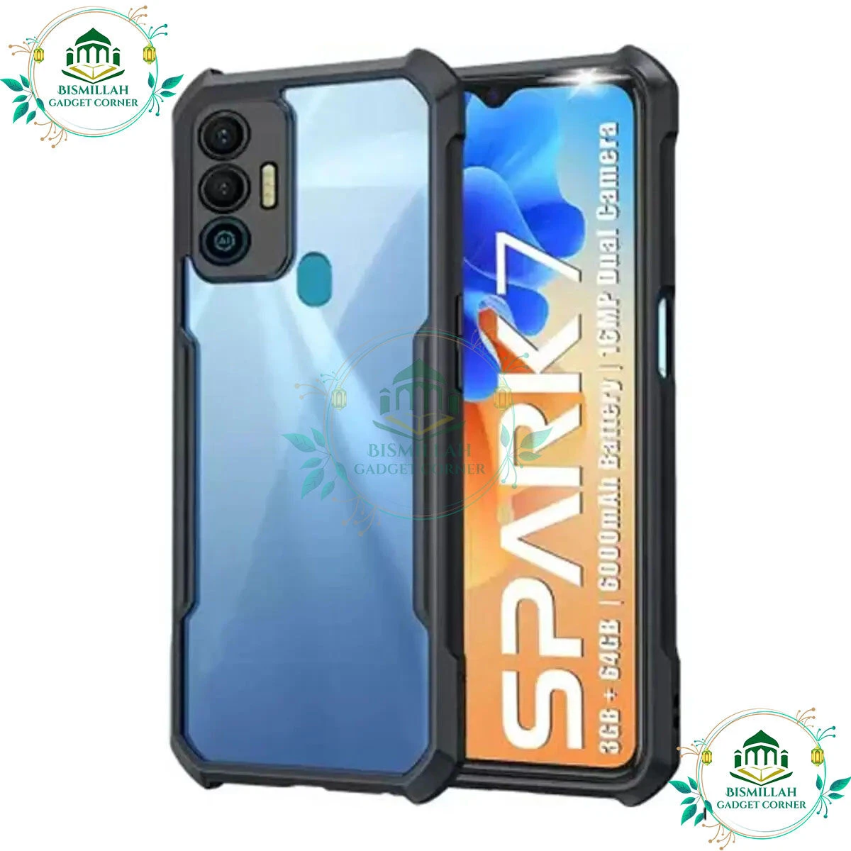 For Tecno Spark 7 Edge-Reinforced Cushion Back Clear Hybrid Transparent Hard Cover&Casing - mobile phone