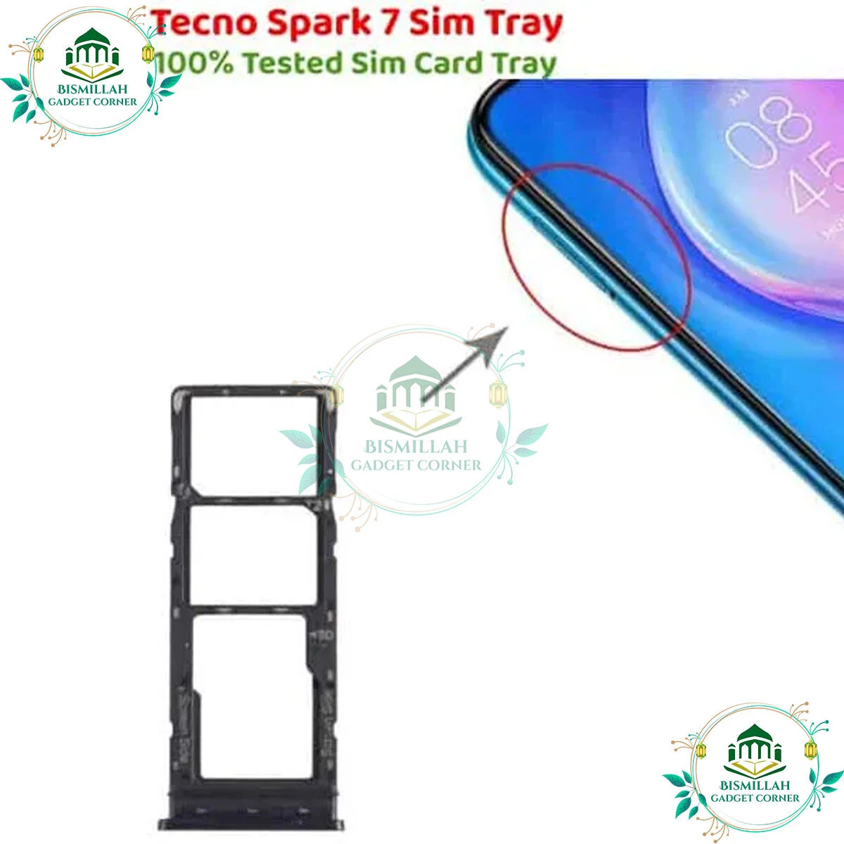 S.IM Card Holder Tray for Tecno Spark 7 - Black-Blue-Green-white