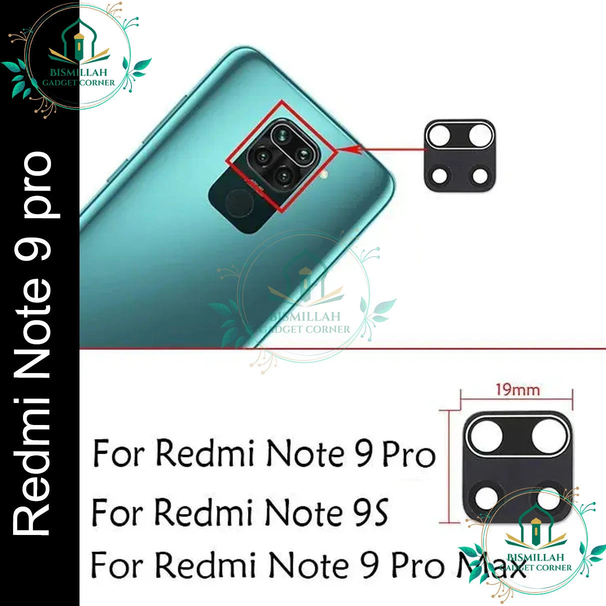Back Camera Glass Lens Camera Lens for Xiaomi Redmi Note 9 Pro Main camera glass