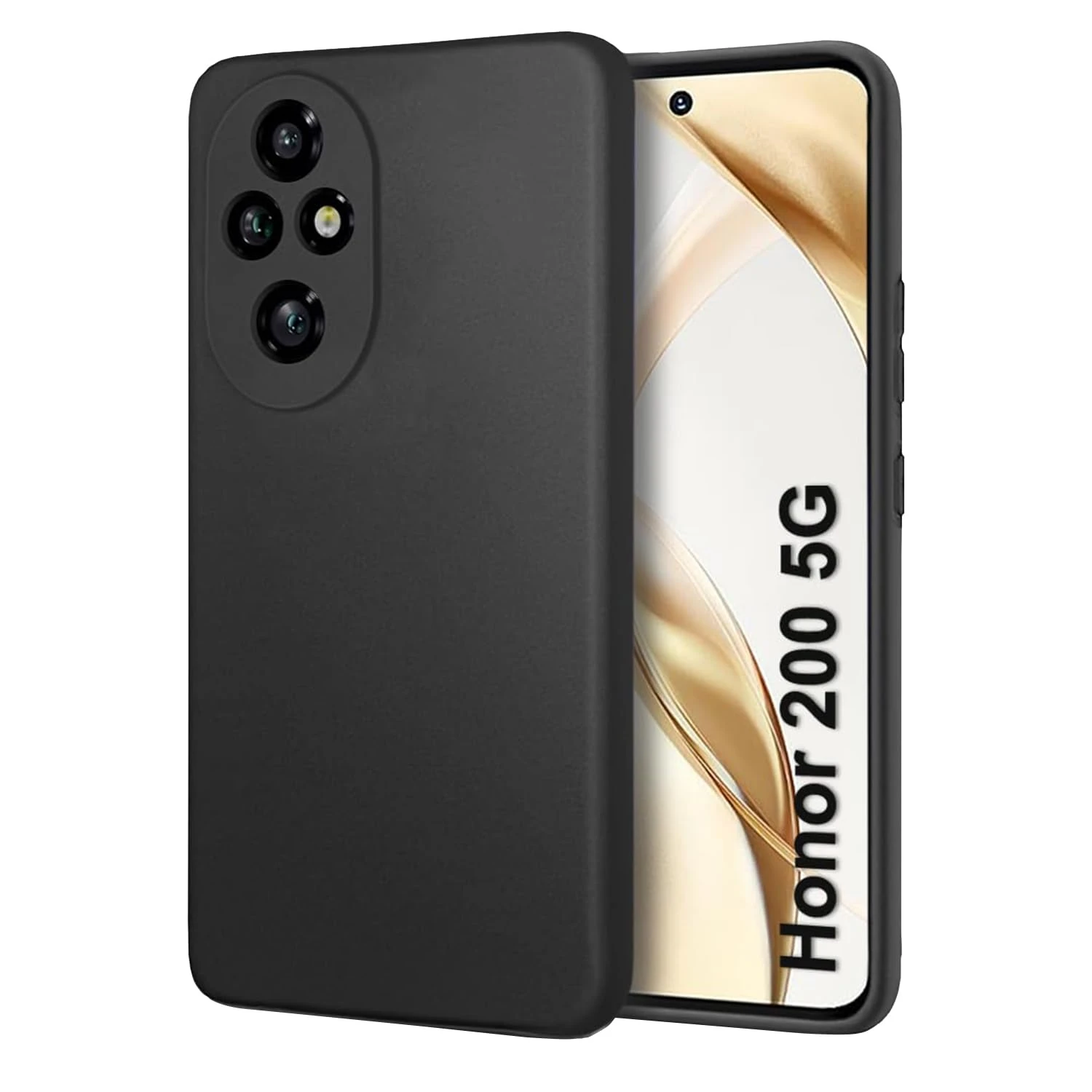 LIRAMARK Silicone Soft Back Cover Case with Micro-Fibre Cloth On Inner Side for Honor 200 5G (Black)