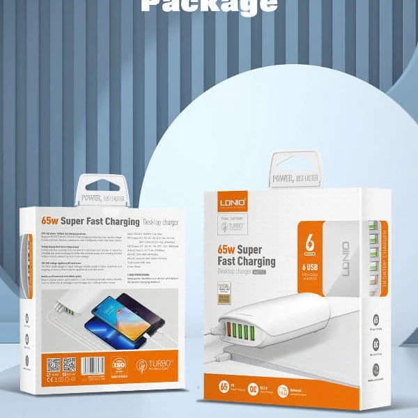 LDNIO A6573C 65W USB Super Fast Charging 6 Port USB Charger
