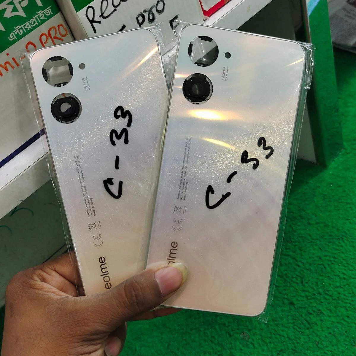 Replacement Backshell Panel + midel frame for Realme C33 Battery Back Door Back panel