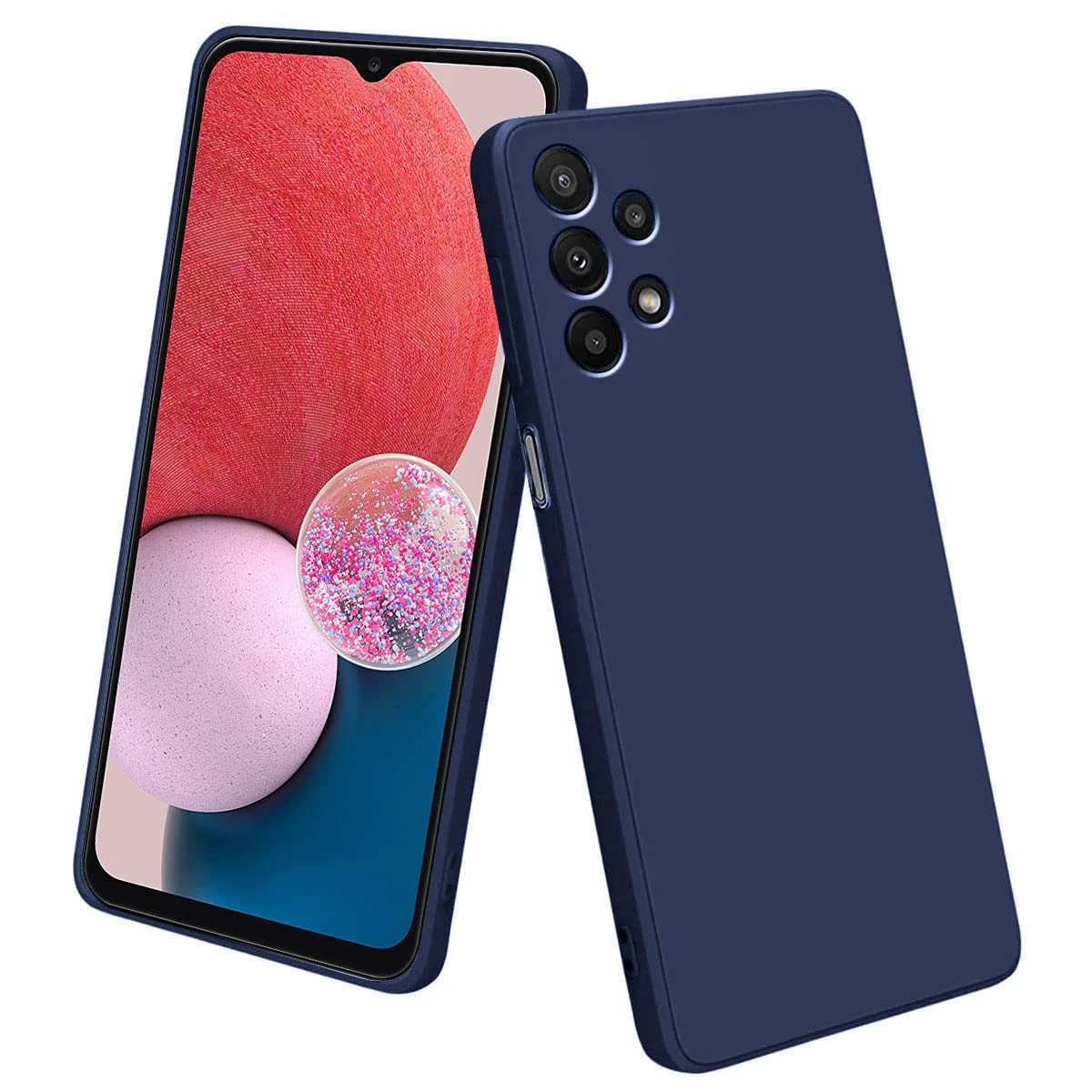 Silicone Soft Back Cover Case for Samsung Galaxy A13 4G (Silicone Black) And Blue Silicone