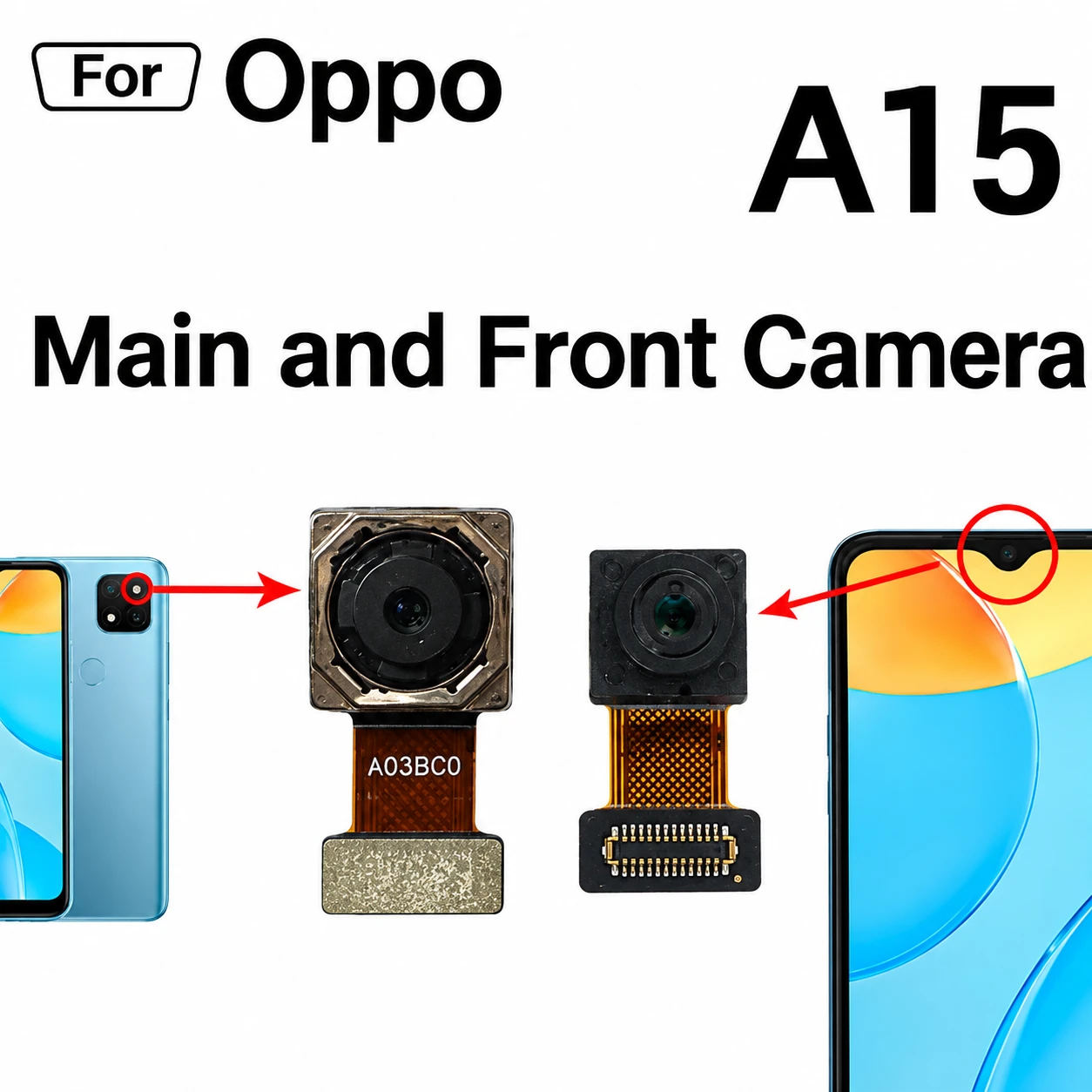 Back Rear Big Main Camera Module Flex Cable For Oppo A15 CPH2185 Small Front Camera Flex Replacement Parts