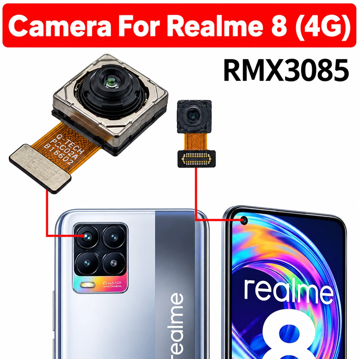 Back Rear Big Main Camera Module Flex Cable For Realme 8 4G RMX3085 Small Front Camera Flex Replacement Parts