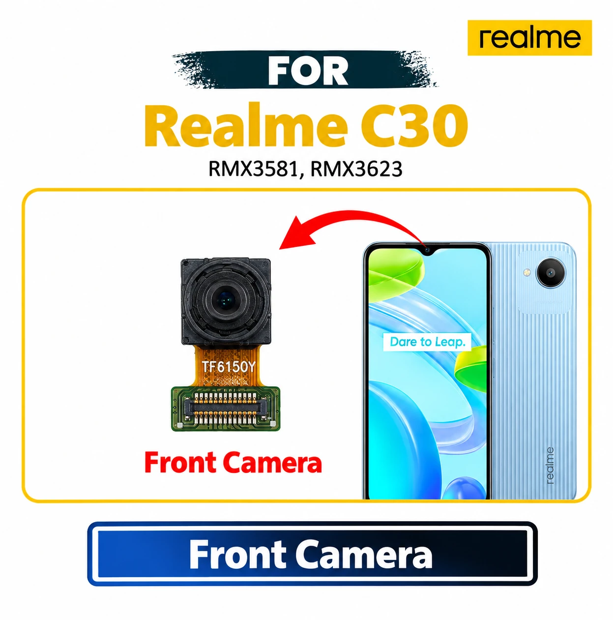 Realme C30 Front Selfie Camera Module (RMX3581 / RMX3623) - Front Facing Camera Flex Cable Replacement Spare Part