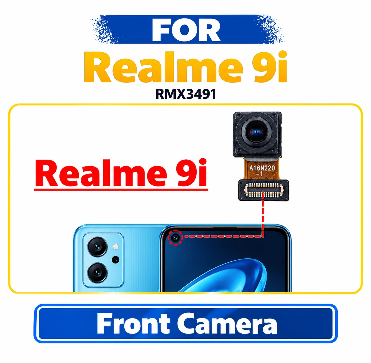 Realme 9i Front Camera Module - Front Selfie Camera Flex Cable Ribbon Sensor Replacement Repair Spare Parts For RMX3491