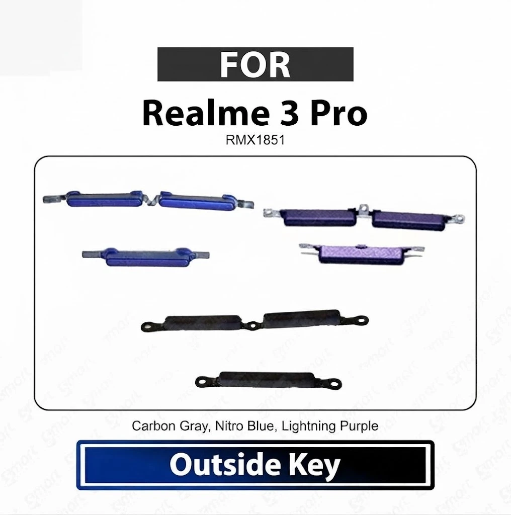 Realme 3 Pro External Side Keys - Power On Off Switch Button & Volume Up Down Outside Key Replacement Repair Spare Parts RMX1851