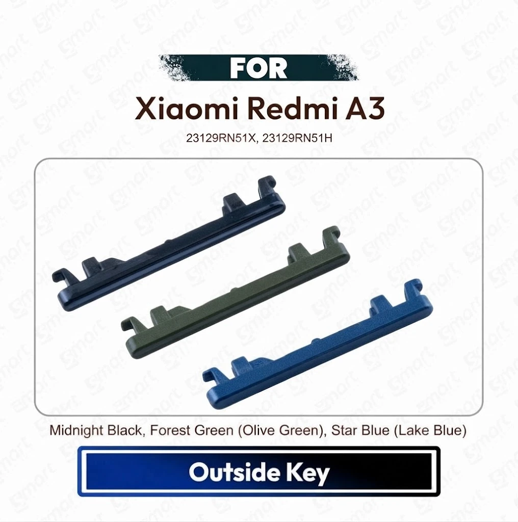 Xiaomi Redmi A3 On Off, Volume Up Down Button Side Key, Outside Key Replacement Repair Spare Part For 23129RN51X, 23129RN51H